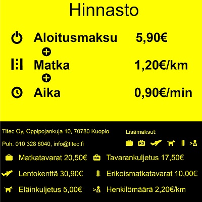 taksatarra lisähinnoilla